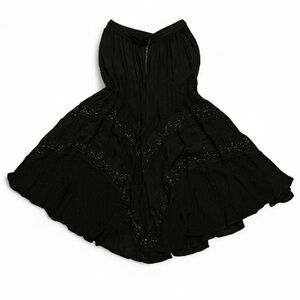 Black beaded tiered midi skirt